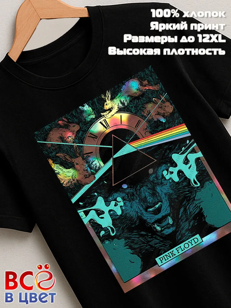 Футболка Pink Floyd черная с принтом Пинк Флойд призма