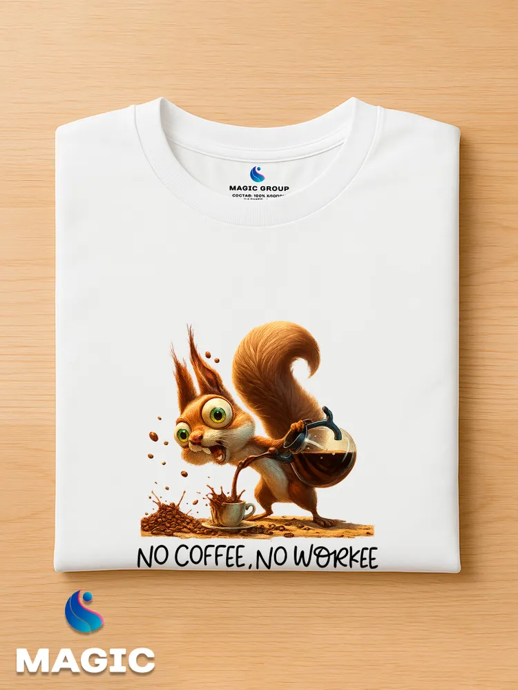 Футболка с принтом хлопковая No coffee, no workee — фото 4