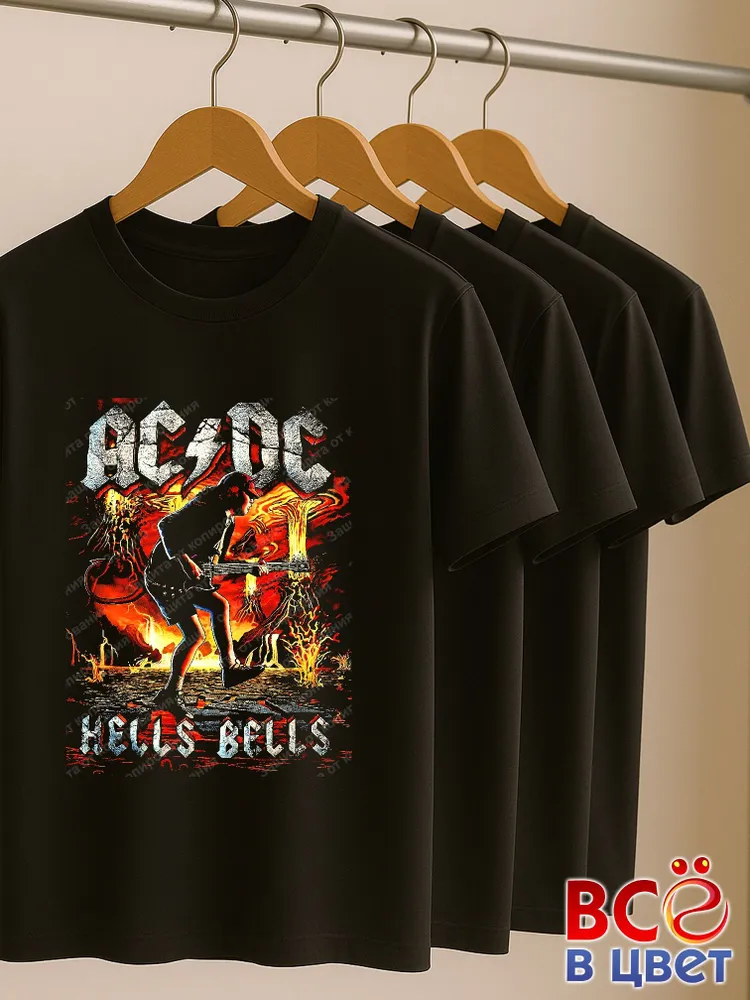 Футболка AC DC черная хлопок с принтом Hells — фото 6