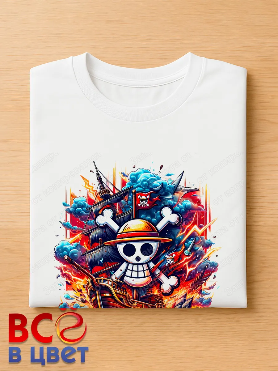 Футболка One Piece белая, Весёлый Роджер — фото 4