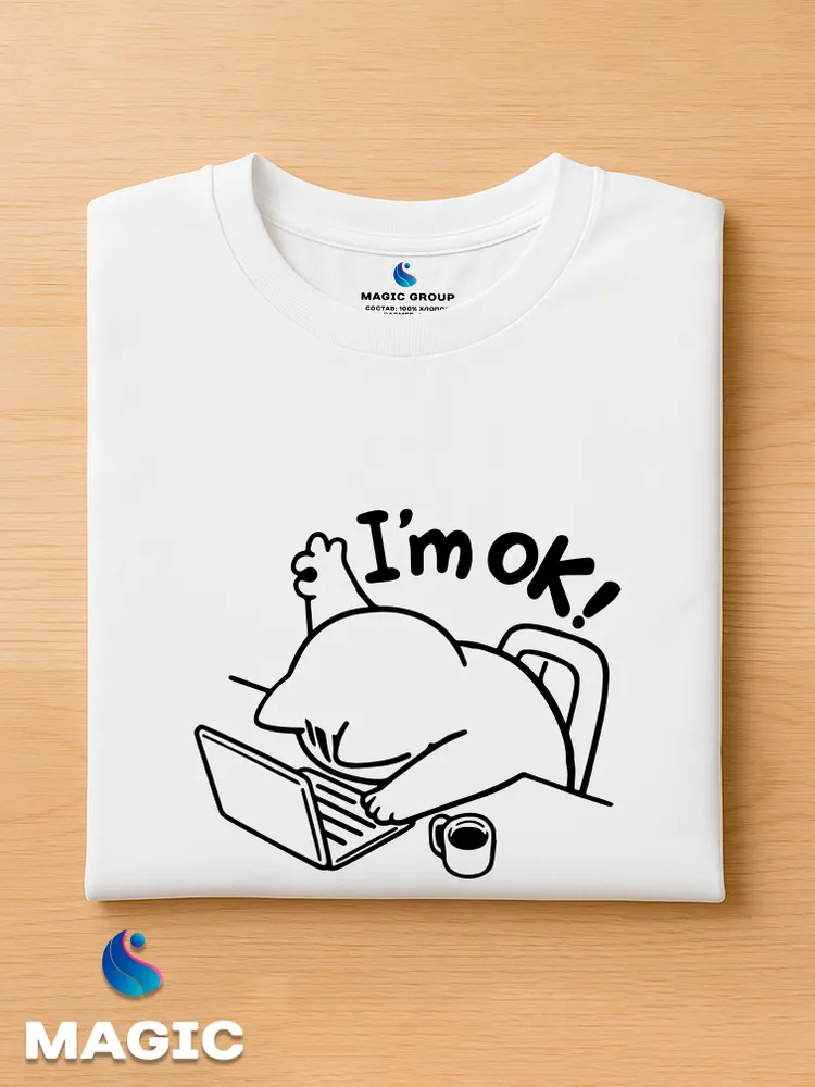 Футболка с принтом хлопковая Кот I'm OK — фото 2