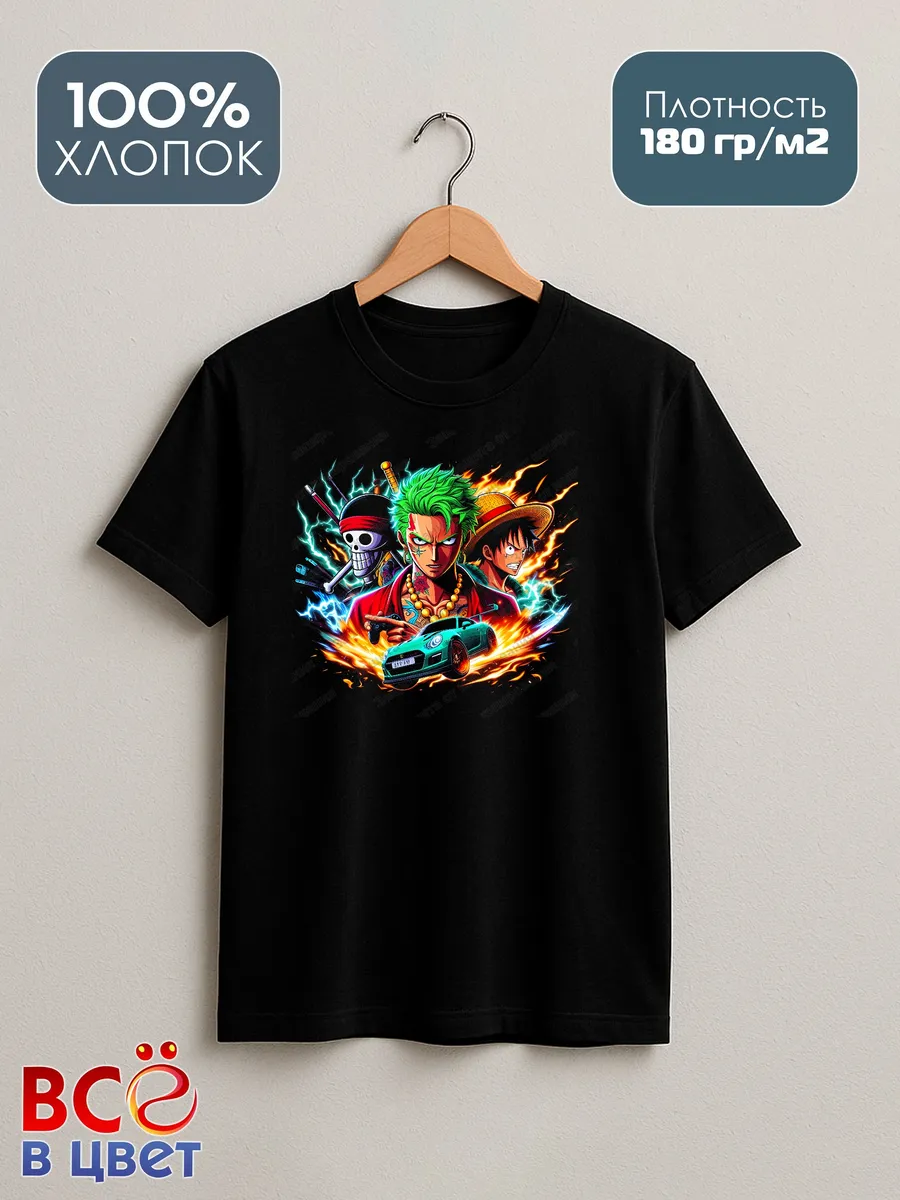 Черная футболка One Piece Луффи, Зоро и Брук — фото 2