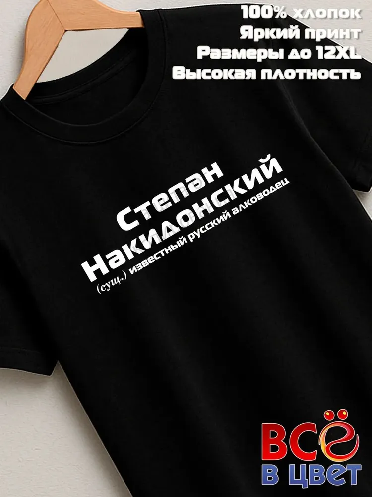 Футболка Степан Накидонский прикол черный хлопок принт
