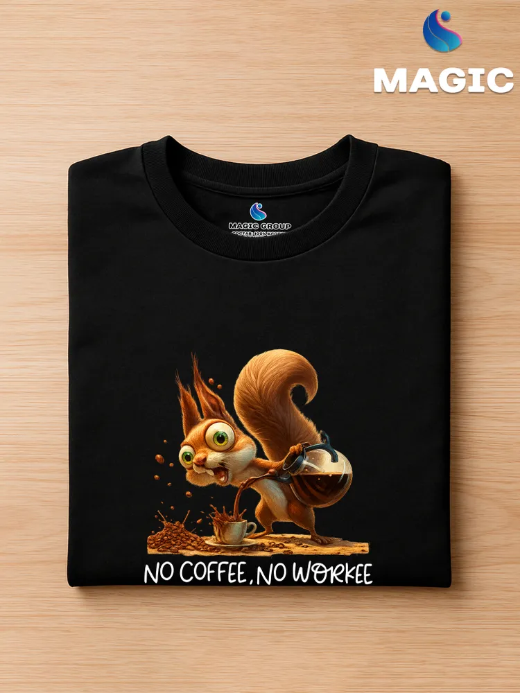 Футболка с принтом хлопковая No coffee, no workee — фото 3