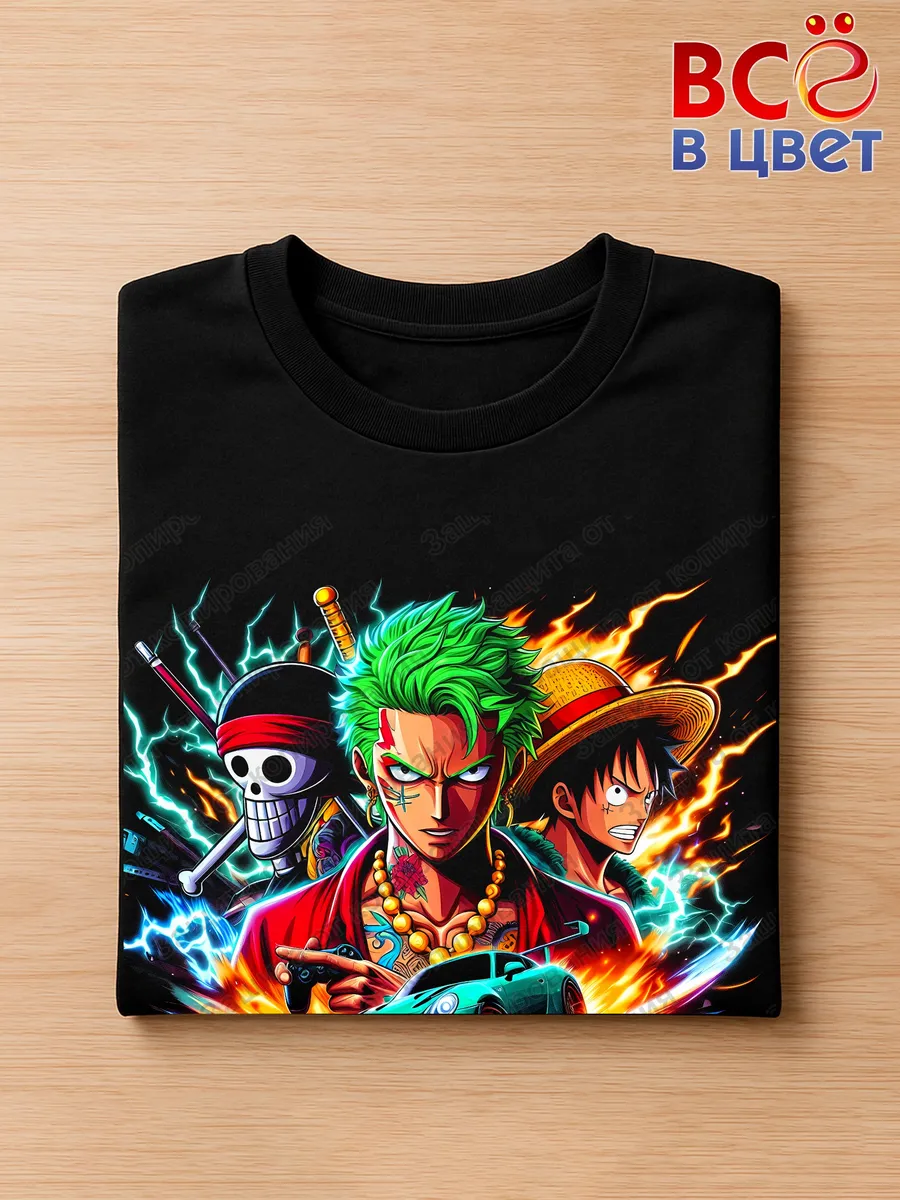 Черная футболка One Piece Луффи, Зоро и Брук — фото 3