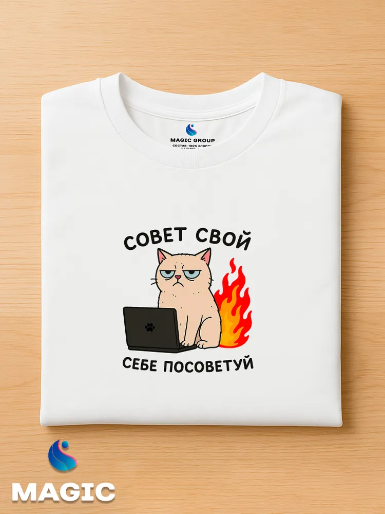 Футболка с принтом хлопковая Совет свой себе посоветуй — фото 2